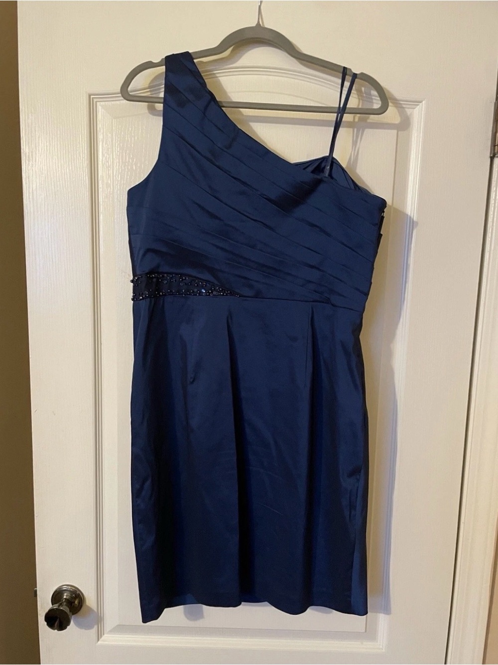 Adrianna Papell E! Red Carpet Blue One Shoulder Beaded Cocktail Dress 14 - Picture 4 of 10